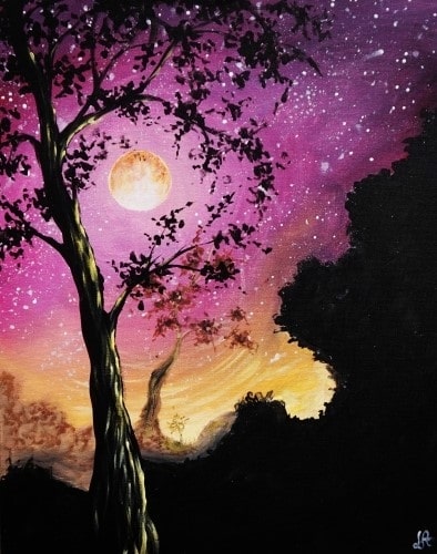 Starry Moonlit Tree - The one and only original paint & sip painting by artist: Luc Atangana.
