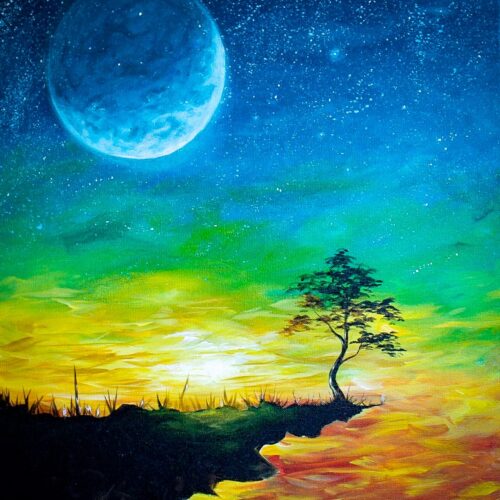 Moonlit Starry Night - The one and only original paint & sip painting by artist: Luc Atangana.