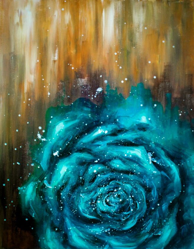 Teal Rose - The one and only original paint & sip painting by artist: Luc Atangana.
